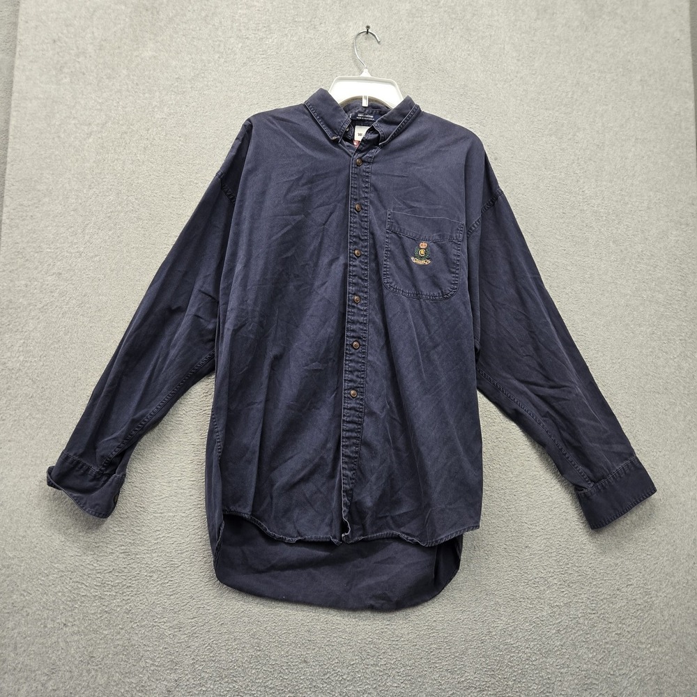 Chaps Ralph Lauren Men Button Up Shirt L Navy Logo Crest Embroidered Long Sleeve